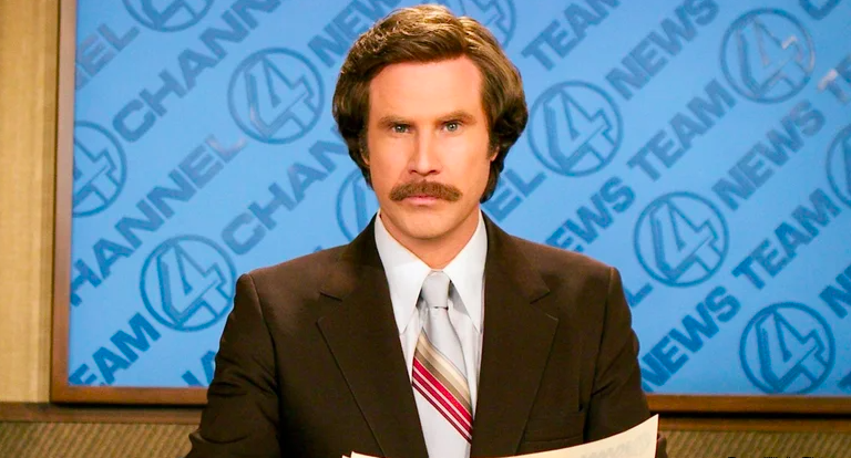 Will Ferrell as Ron Burgundy in Anchorman: The Legend of Ron Burgundy.